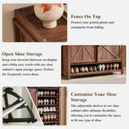 OKD Shoe Storage Cabinet with 2 Flip Drawers & Sliding Door, Farmhouse Entryway Shoe Organizer, Freestanding Rustic Hidden Shoe Rack Cabinet for Entryway, Rustic Walnut