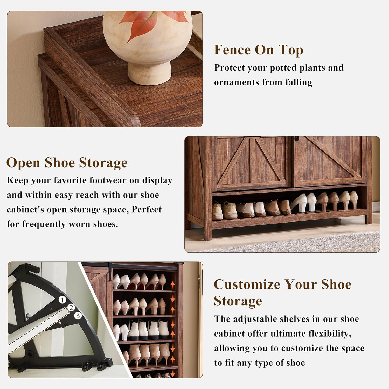 OKD Shoe Storage Cabinet with 2 Flip Drawers & Sliding Door, Farmhouse Entryway Shoe Organizer, Freestanding Rustic Hidden Shoe Rack Cabinet for Entryway, Rustic Walnut