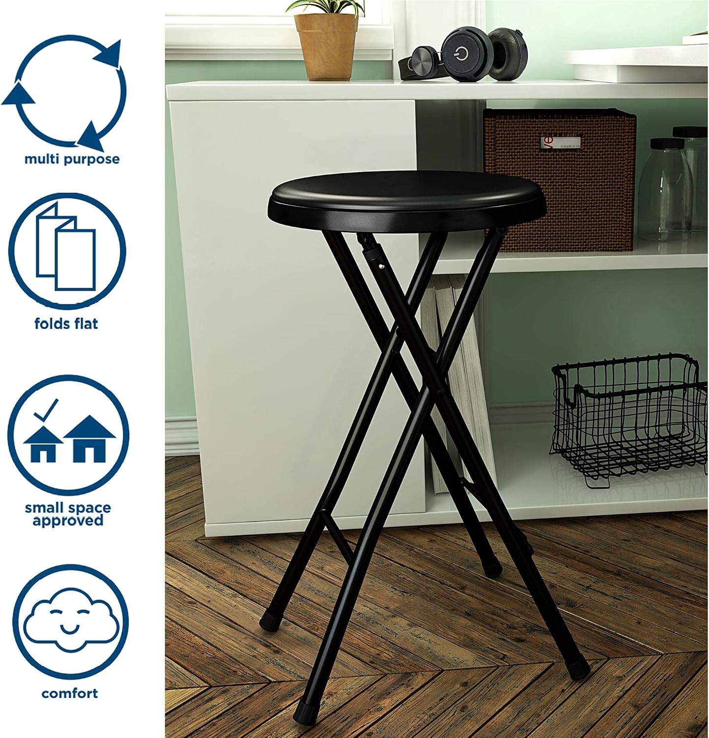 COSCO 24" Vinyl Padded Folding Stool, Multipurpose, Great for Small Spaces, Double Braced, Black, 4-Pack