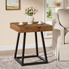 2pcs Solid Wood End Table, 19.7" Square Side Table with Metal Frame, Industrial Nightstand for Living Room, Bedroom, Small Spaces
