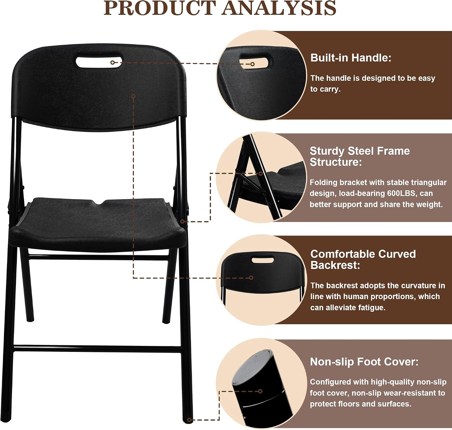 8 Pack Folding Chair, 600 lb Weight Capacity,Indoor/Outdoor Heavy Duty Foldable Chairs for Restaurants, Kitchens, Picnics, Races, Parties & Weddings. (8, Black)