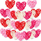 24 Pieces Valentine Heart Shaped Rattan Balls 2.36 Inch Heart Vase Bowl Fillers DIY Craft Wicker Rattan Decor for Valentine Wedding Party Decor (Pink,White,Red,Rose Red)