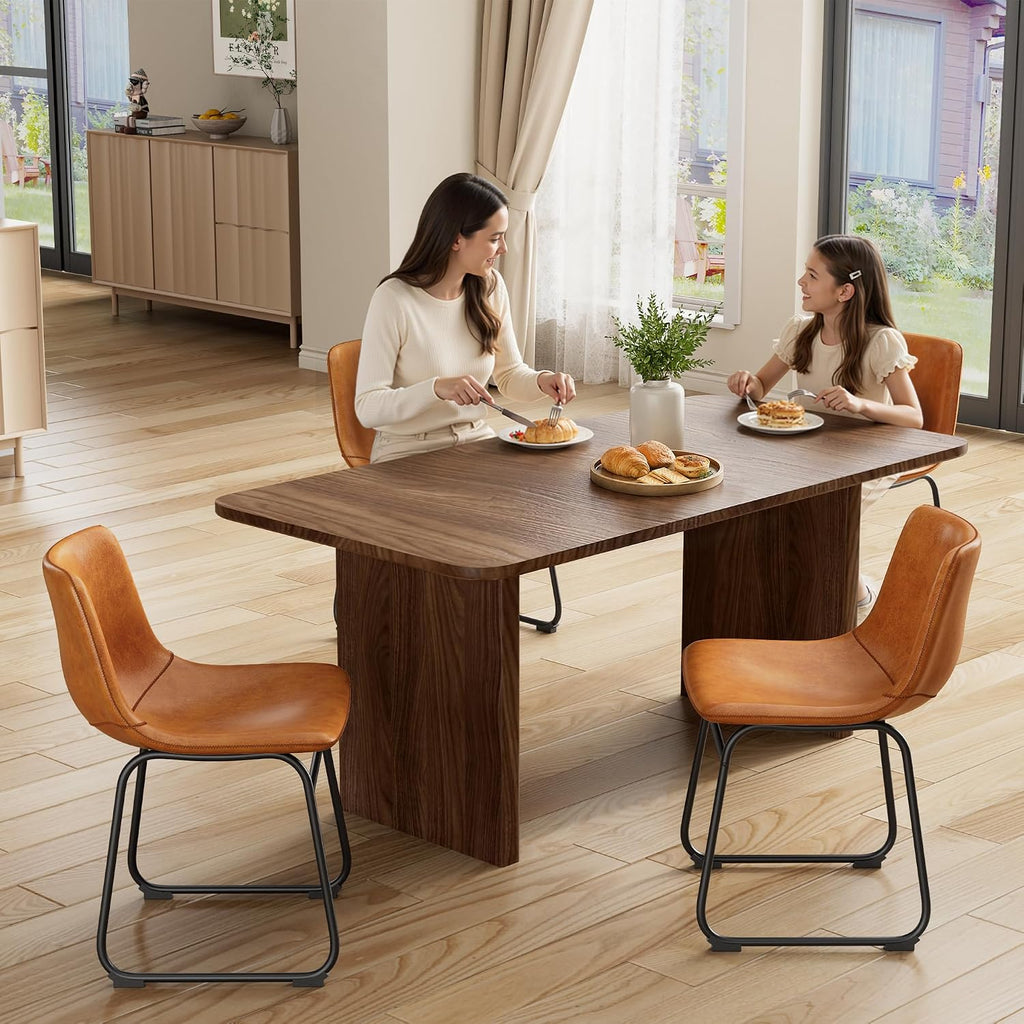 REONEY Dining Chairs Set of 6, 18" PU Leather Armless Dinner Chairs with Backrest, Modern Kitchen Dining Room Chair with Metal Legs for Home (Brown)