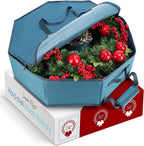 Wreath Storage Container - Hard Shell Christmas Wreath Storage Bag with Interior Pockets, Dual Zipper and Handles - 24" Premium Wreath Storage Organizer Box by Hearth & Harbor