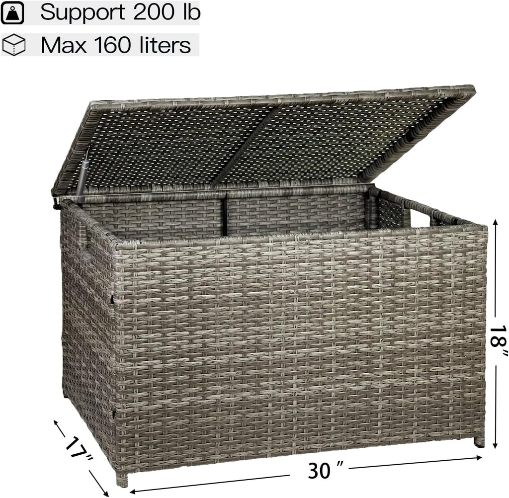 Wicker Storage Trunk, 30 x 17 x 18 inches, 160L, Handwoven Wicker Chest with Stay-Open Lid, Supports 200 lbs, Grey