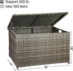 Wicker Storage Trunk, 30 x 17 x 18 inches, 160L, Handwoven Wicker Chest with Stay-Open Lid, Supports 200 lbs, Grey