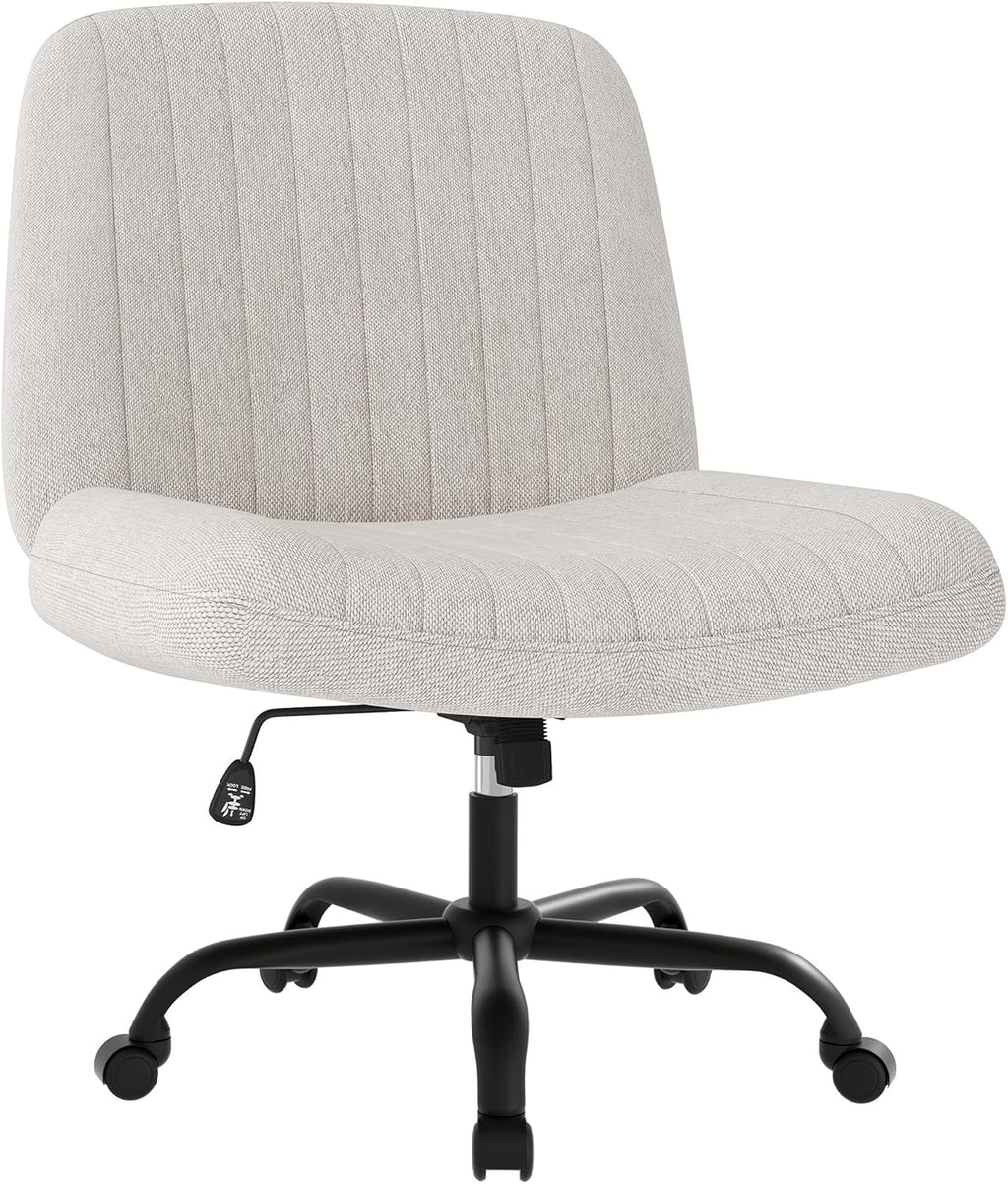 Shintenchi Criss Cross Chair,Cross Legged Office Seat with Wheels Armless Swivel Vanity Chair,Height Adjustable Wide Computer Task Seating for Home Office,Beige