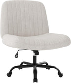 Shintenchi Criss Cross Chair,Cross Legged Office Seat with Wheels Armless Swivel Vanity Chair,Height Adjustable Wide Computer Task Seating for Home Office,Beige