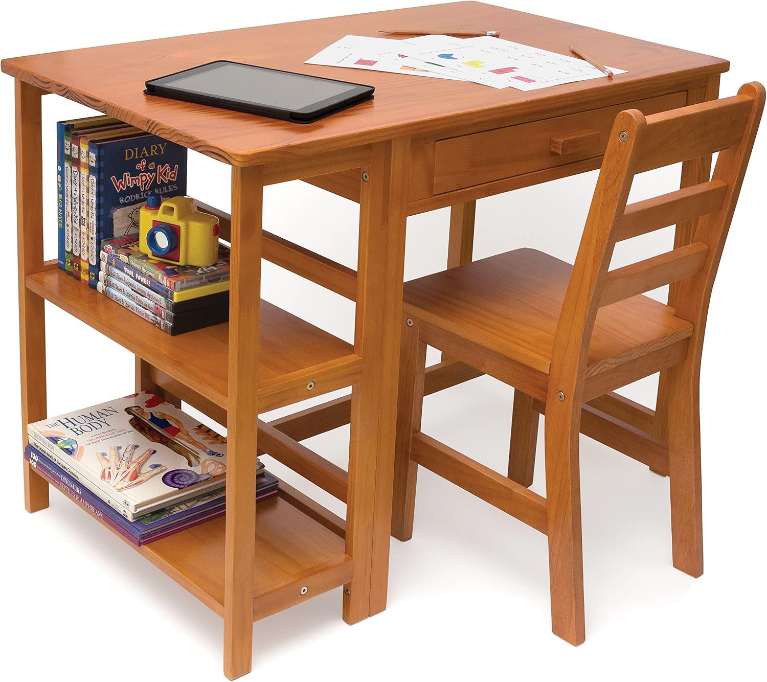 Lipper International Child's Work Station Desk and Chair, Pecan Finish