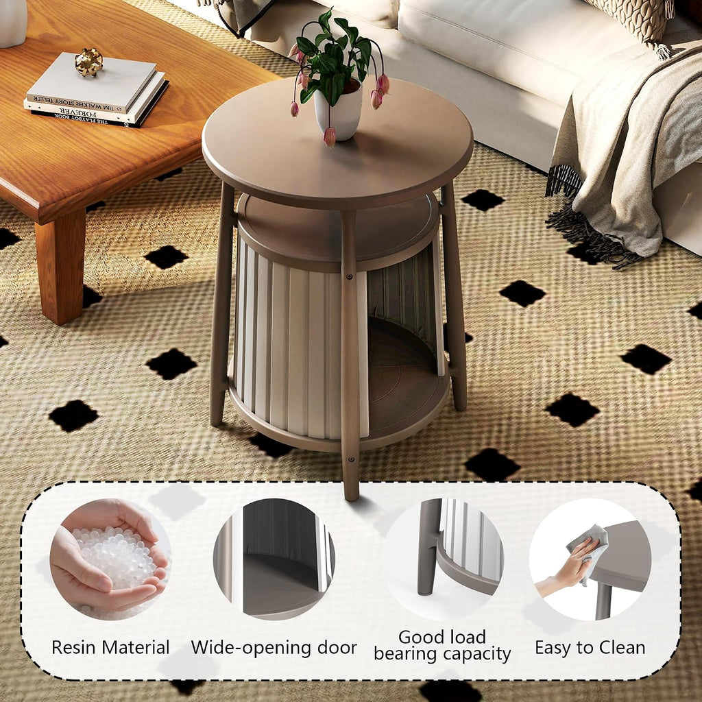 End Table,Resin Bedside Table with Storage,Side Table for Living Room Bedroom Balcony Indoor Outdoor(Grey)