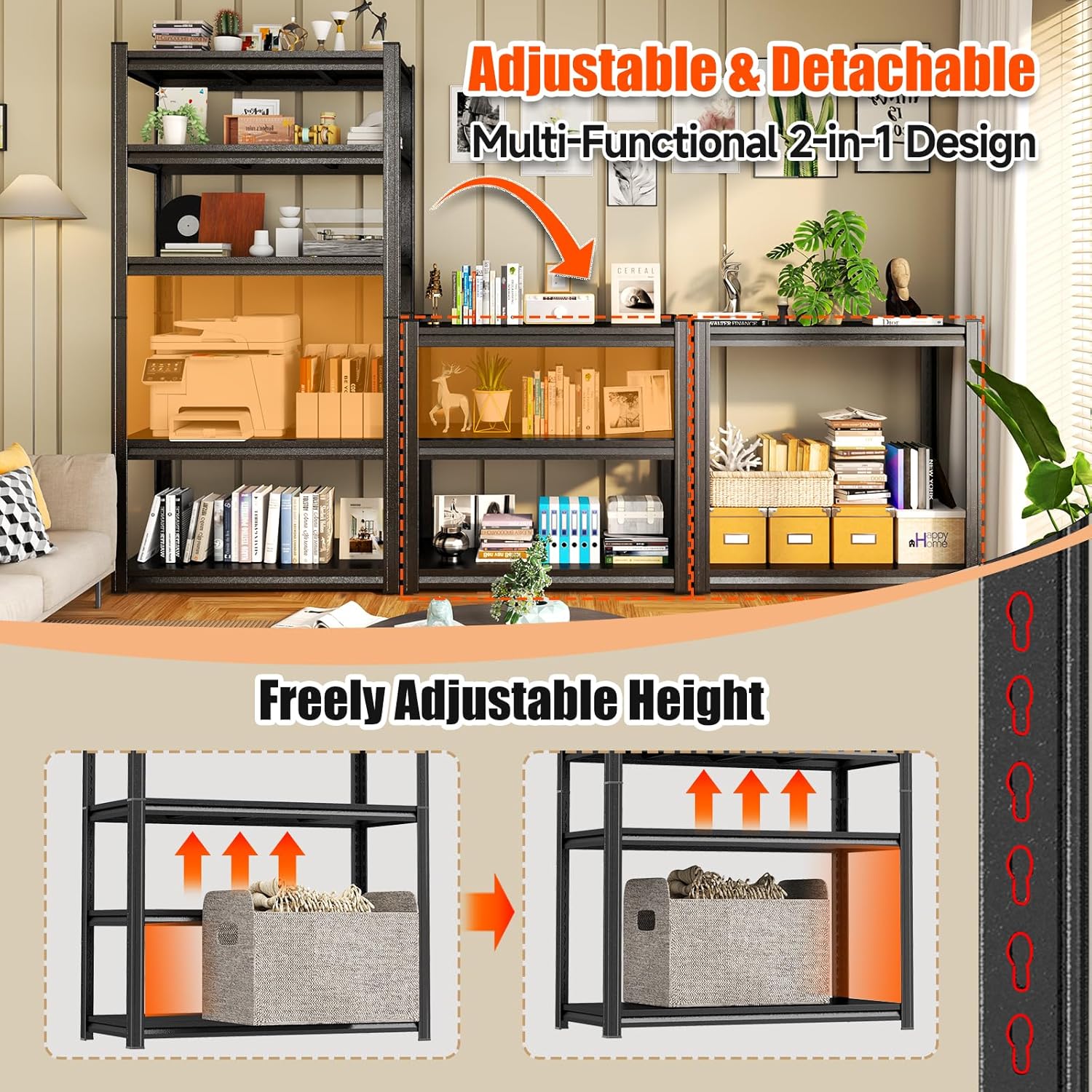 Book Shelf Metal Bookshelf 6-Tier 2400LBS Tall Bookcase Adjustable Storage Shelves Bedroom Organization and Storage Rack Display Shelves for Pantry Living Room Home Office 82"H×39.4"W×17.7"D, Black