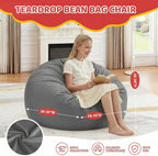 2FT Bean Bag Chair, Comfy Bean Bag Chairs with Memory Foam Filled, Fluffy Beanbag Sofa with Dutch Velvet Cover, Teardrop BeanBag Chairs for Living Room, Playroom - Grey