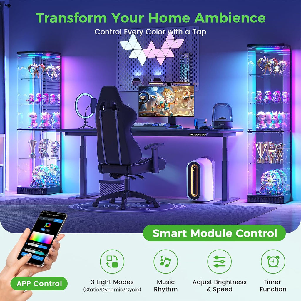 HNEBC Glass Display Cabinet, LED Display Case with RGB Lighting, Lockable Curio Cabinet with Explosion-Proof Glass Doors for Collectibles,5-Tier China Cabint with Motion Sensor Light-Black