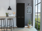 23.6" D*14.5" W*78.7" H Freestanding Kitchen Pantry with 4 Shelves, Double Door, Rectangular Storage Cabinet, Traditional, for Living Room, Dining Room, Black