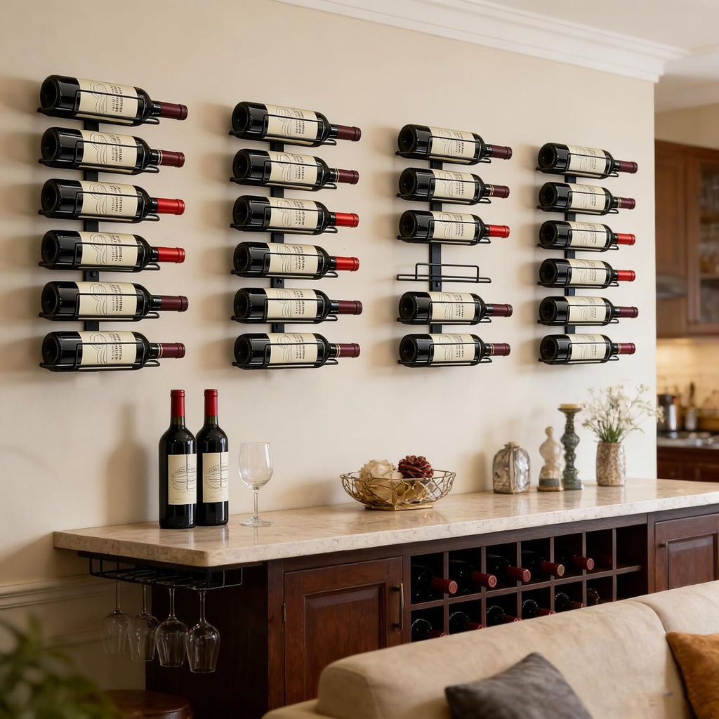 Wall Mount Wine Rack – 24 Bottles – Black Metal Wine Bottle Holder for Wall, Wine Rack Display for Home Bar, Kitchen