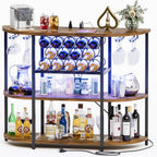 Furmax Wine Bar Cabinet for Liquor Bar Table Bar Cabinet with Lights and Outlet 4-Tier Storage Freestanding Wine Racks with Glass Holder Mini Bars for Home, Bar