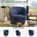 Swivel Accent Chair, Faux Leather Barrel Chair Upholstered Armchair for Living Room, Modern Round Arm Club Chair with Metal Base - Navy Blue, Set of 1