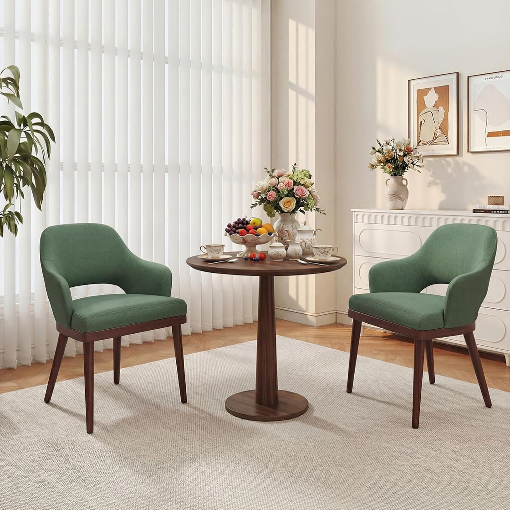 MALOL Wooden Dining Chairs Set of 2, Modern Fabric Upholstered Dining Room Chair, Kitchen Side Chairs, Farmhouse Dinner Chair with Open Back for Kitchen, Green