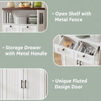 Buffet Cabinet, Fluted Sideboards with 2 Drawers and Doors, Open Compartment & Adjustable Shelf, Small Cabinet for Kitchen, Entryway, Modern White