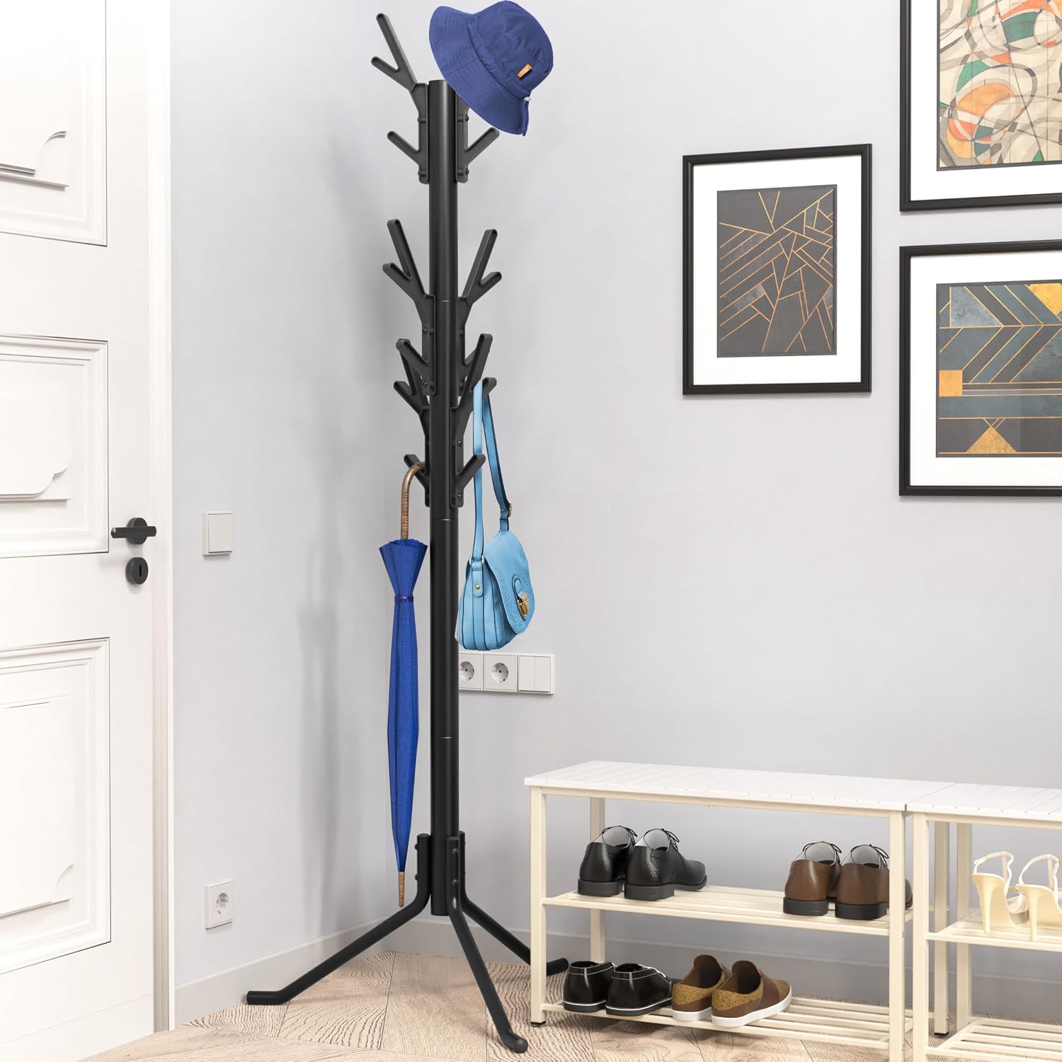 Simple Houseware Standing Coat/Hat Hanger Tree Shaped Rack, 18 Hooks, Black | For Entryway, Bedroom, and Hallway