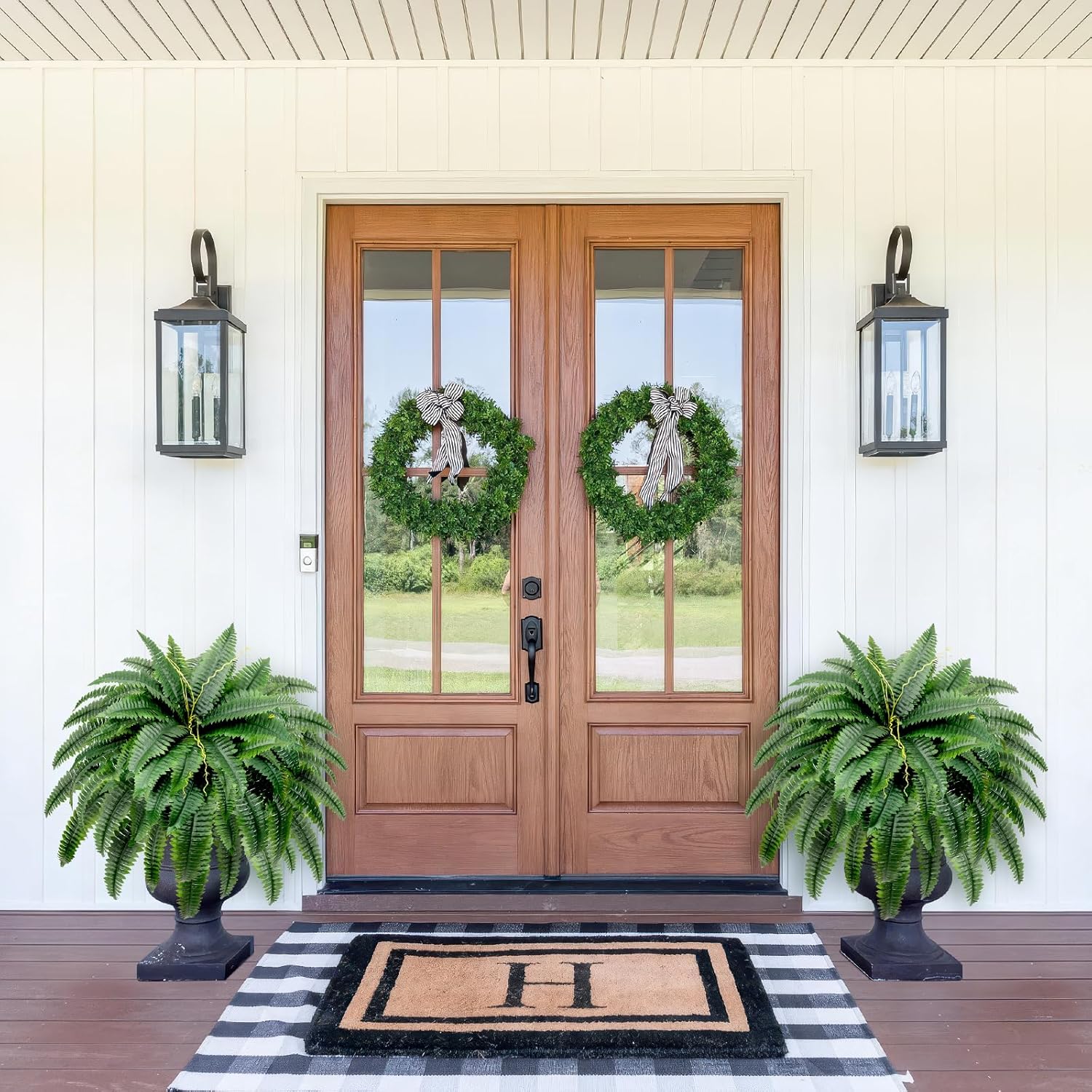 Artificial Boston Fern Bush - Set of 2 45Inch Fake Ferns with 55 Fronds, Large Hanging Faux Plants Decor, UV Resistant Faux Fern Vines Silk Greenery for Outdoor Indoor, Porch, Farms, Patio