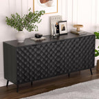 63" Fluted Sideboard Buffet Cabinet with Storage, Diamond Shaped Relief Storage Cabinet with 4 Doors and Adjustable Shelves for Living Room, Entryway, Hallway (Black)