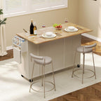 Kitchen Island with Storage, Island Table for Kitchen with Drop Leaf and Power Outlet, Rolling Kitchen Island with Trash Cabinet, Spice Rack & Towel Rack, White