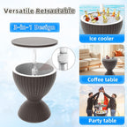 Patio Cool Bar Table, Height-Adjustable Outdoor Bar Tables 8 Gallon Beer and Wine Cooler, 3-in-1 Rattan Style Ice Cooler with Drainage Plug for Pool Party (Grey)