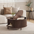 Round Coffee Table with Storage, 31.5" Center Table for Living Room, Mid Century Modern Coffee Tables for Living Room, Compact Small Coffee Table with Hidden Storage, Adjustable Feet, Walnut