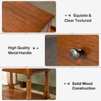 Set of 2 Narrow End Table with Drawer and Shelf, Solid Wood Sofa Side Tables 2-Tier Skinny Table with Storage Slim Bedside Table for Small Space Living Room-Cherry Brown 004DR