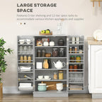 30" D*16" W*72.5" H Freestanding Kitchen Pantry with 4 Adjustable Shelves, 2 Double Doors, Rectangular Storage Cabinet, Traditional, for Living Room, Dining Room, Black