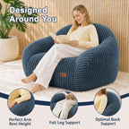 Bean Bag Chair with Armrests, Comfy Corduroy Bean Bag with Removable Cover, Handle for Adults, Oversized Floor Beanbag Couch for Living Room Bedroom Dorm (XL-Blue)