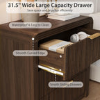 31.5" Wide Oversized Fluted Nightstand, Curved Profile Design, Modern Beside Table with 3 Large Storage Drawers, End Table for Bedroom (Walnut) | Modern Beside Table with Curved Profile Design, End Table for Bedroom