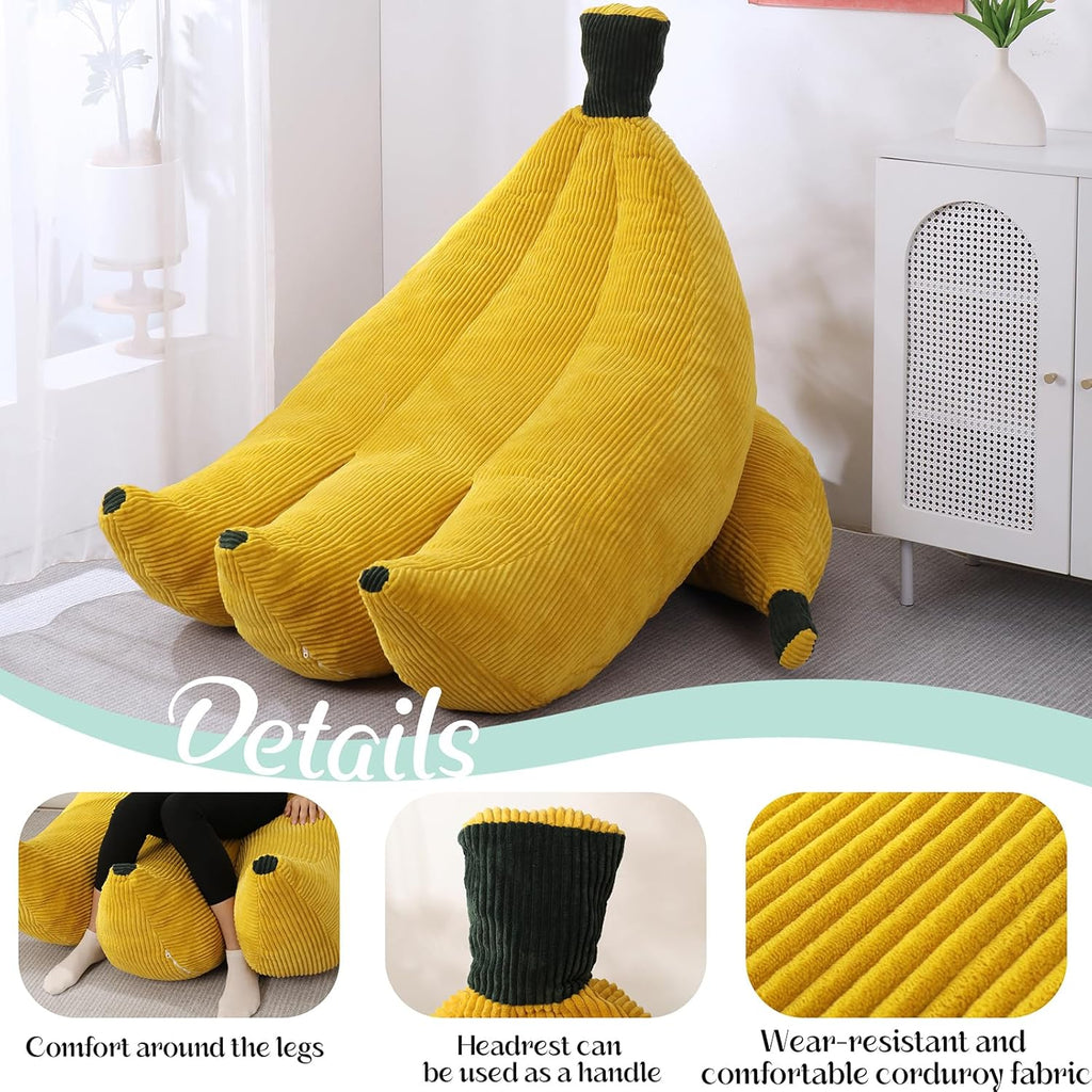 Banana Chaise Lounge Sofa Chair for Living Room, Bean Bag Chair with Ottoman, Floor Sofa Bed with Footrest, Comfy Convertible Lounger, Plush Couch for Bedroom, Dorm (Yellow, King)