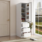LUMISOL Modern Kitchen Pantry Cabinet with 3 Drawers, Buffet Cupboards Sideboard with 4 Door Shelves, Kitchen Hutch for Living Room Dining Room, White
