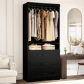 IRONCK Freestanding Closet System with Adjustable Shelves & 3 Drawers | Modern armoire wardrobe with adjustable shelves & hanging rod, walk-in closet organizer for small spaces, space-saving design