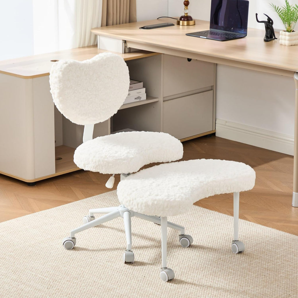 Artificial Rabbit Hair Meditation Chair Plus, Cross Legged Chair with Wheels, Beige, 36.2" L x 27.9" W x 41.3" H