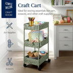 Best Choice Products 3-Tier Water Hyacinth Rolling Nursery Caddy w/Wheels, Utility Cart, Storage Organization for Bathroom, Craft Room, Laundry Room - Sage