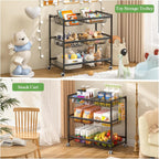 3-Tier Rolling Pantry Floor Organizer Cart with 6 Detachable Baskets, Metal Wire Fruit Basket Stand with Wheels, Kitchen Storage Cart for Fruit Vegetables, Snack Cart for Pantry Kitchen Living Room