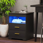 Night Stand with Gun Drawer, Charging Bedside Table with USB & Type-C Port, LED Nightstand with Human Sensor Light, Modern End Table with Drawers for Bedroom Office, Black
