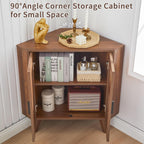 BERRYMERRY Fluted Corner Cabinet with Storage,Space Saving Corner Floor Cabinet with Adjustable Shelve & Arched Profile Door for Living Room Kitchen Bathroom (Brown, 15.7”D x 31.5”W x 30.7”H)
