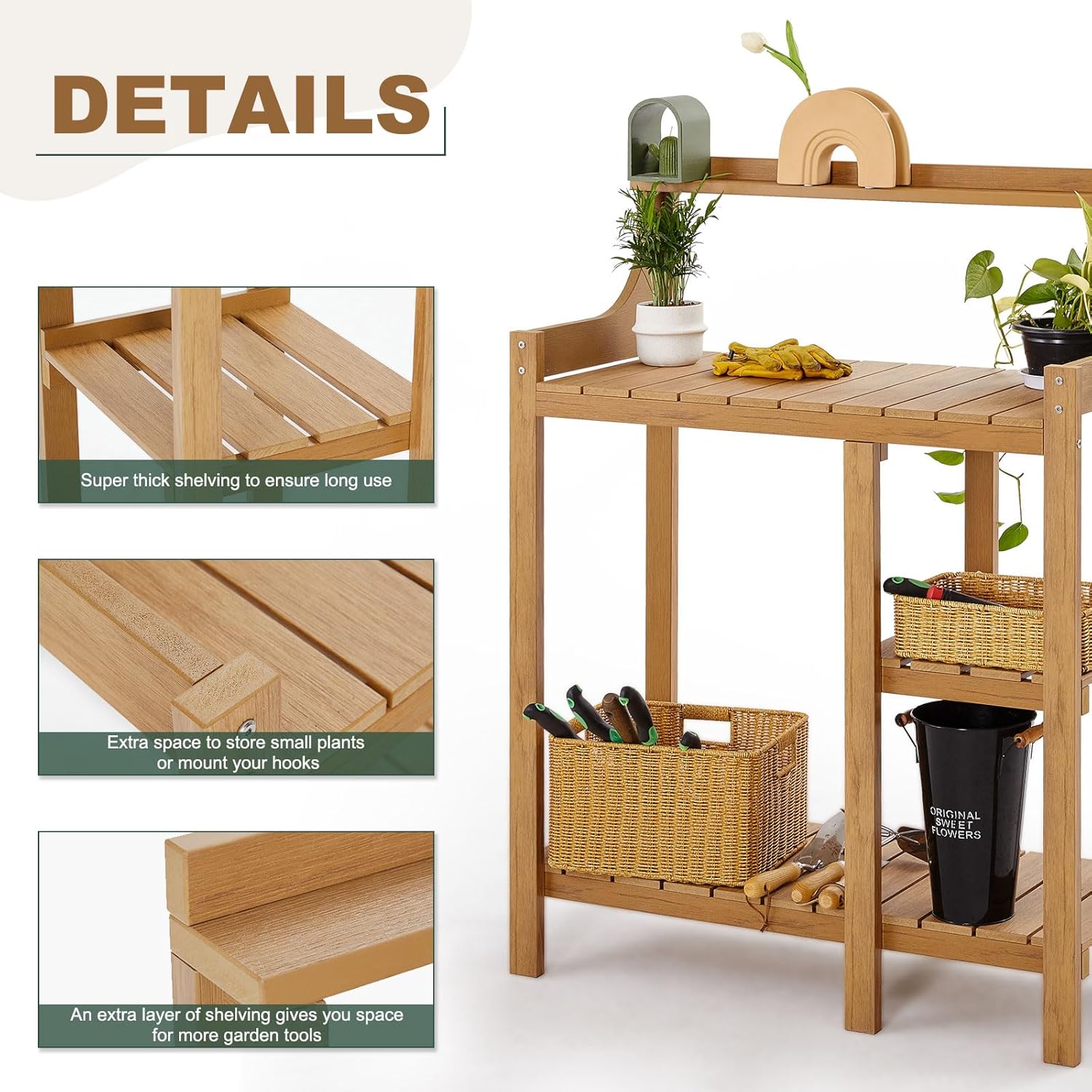 LMP Potting Bench, HDPS Potting Bench Table, 37.5’’x17.5x50' (LxWxH) All Weather Potting Table Work Station for Outside Gardening, Like Teak Wood