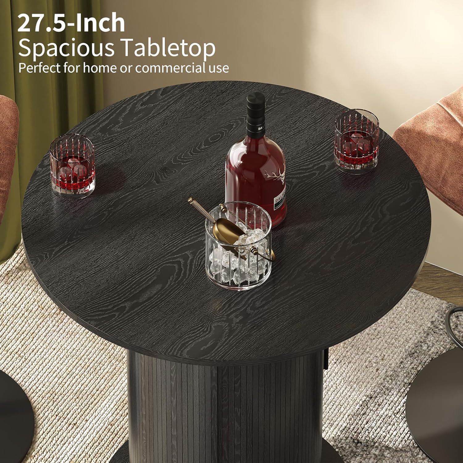 Small Round Bar Table with Slide Door & Hidden Storage, 38" High Bistro Pub Table with Footrest, Wooden Cocktail Table for Home Bar, Kitchen, Living Room, Black