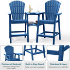 NAVINE Tall Adirondack Chairs Set of 2, HDPE Balcony Chair with Double Connecting Tray, Weather Resistant Outdoor Adirondack Bar Stools for Patio, Deck, Patio, Backyard, Balcony.(Navy Blue)
