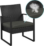 Yaheetech 3 Pieces Rattan Bistro Set, Indoor/Outdoor Wicker Patio Modern Conversation Furniture, 2 Chairs & Tempered Glass Coffee Table for Garden, Balcony, Backyard, Poolside, Black/Gray