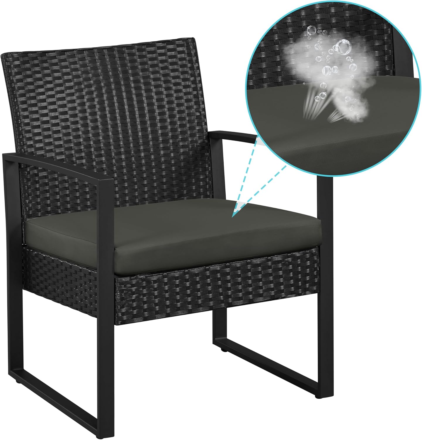 Yaheetech 3 Pieces Rattan Bistro Set, Indoor/Outdoor Wicker Patio Modern Conversation Furniture, 2 Chairs & Tempered Glass Coffee Table for Garden, Balcony, Backyard, Poolside, Black/Gray