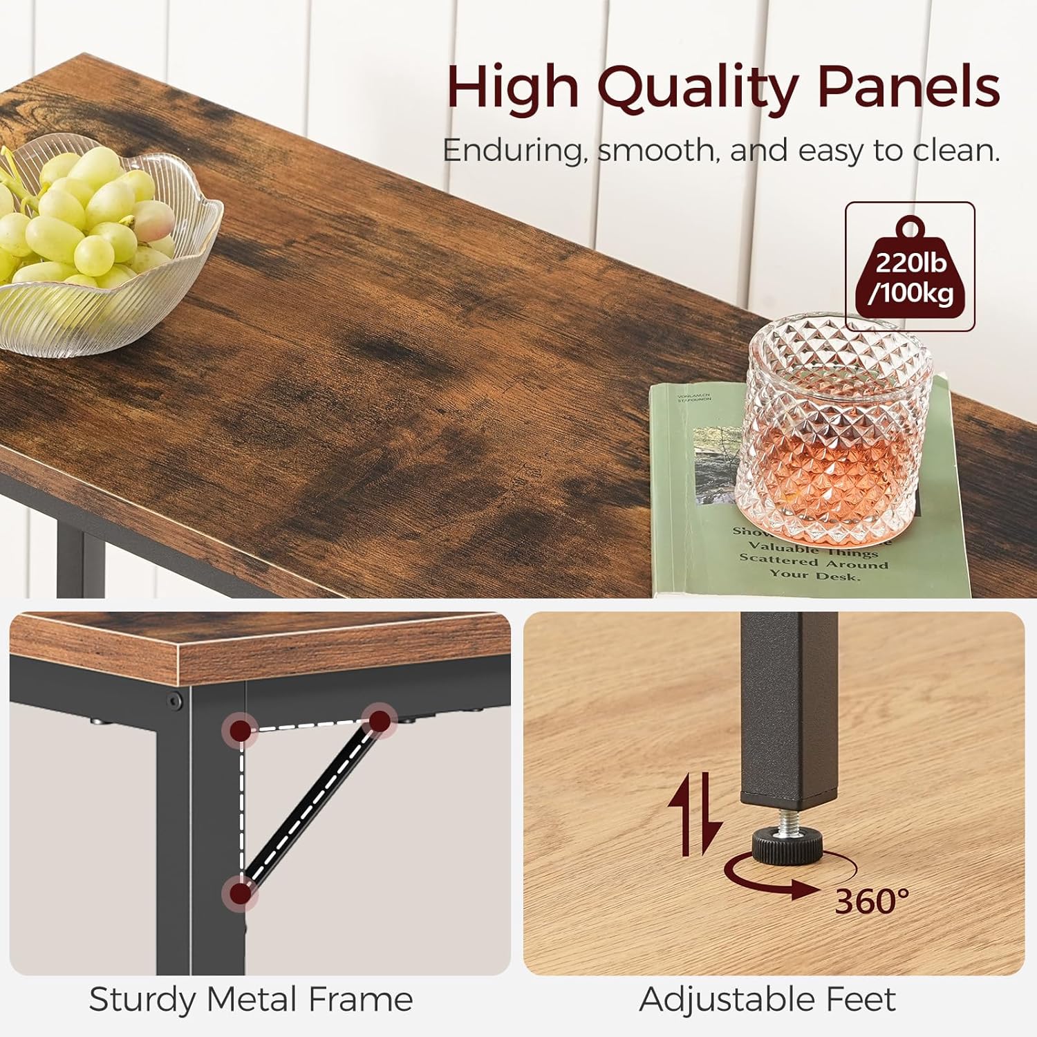 MAHANCRIS Narrow Bar Table, 63-Inch Pub Table for Dining Room, Counter Bar Tables with Sturdy Metal Frame, Connectable Bar Table, Multifunctional Console Table, Rustic Brown BTHR1601