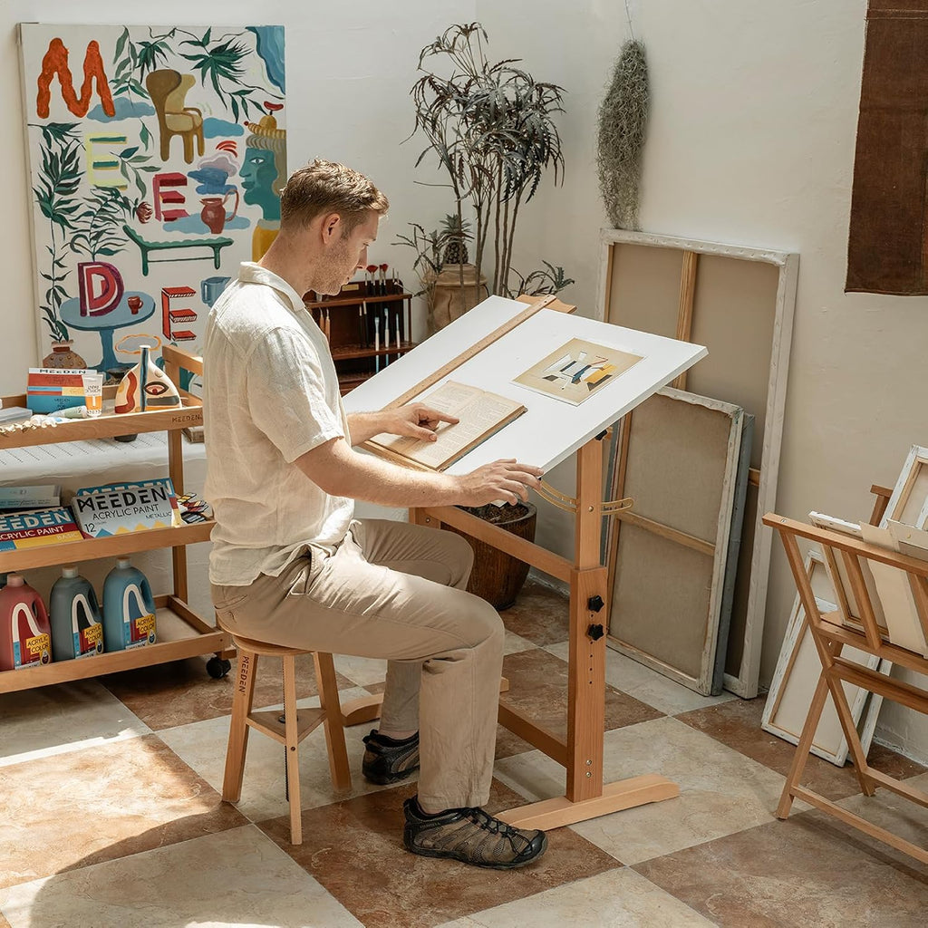 MEEDEN White Adjustable Drafting Table: 35.5" x 23.5" Art Drawing Desk with Height Adjustment - Solid Beech Wood Craft Painting Table - Large Tilting Table for Adults Artists Writing Working