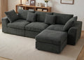 Benazcap 110" Cloud Sectional Couches for Living Room, L-Shaped Convertible Sofa, 3-Seat Modular Boneless Couch with Movable Ottoman, Dark Grey
