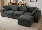 Benazcap 110" Cloud Sectional Couches for Living Room, L-Shaped Convertible Sofa, 3-Seat Modular Boneless Couch with Movable Ottoman, Dark Grey